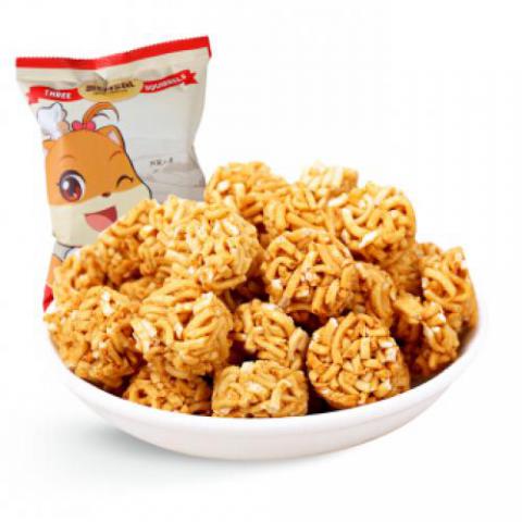 三只松鼠休閑零食膨化小吃方便面干脆面串燒味小賤拉面丸子85g/袋